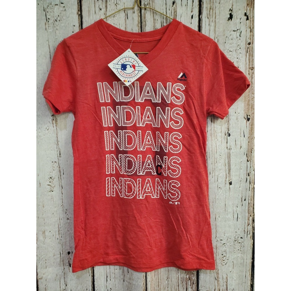 Girl's Medium 10/12 Majestic Short Sleeve Cleveland Indians T-Shirt Shirt Tee